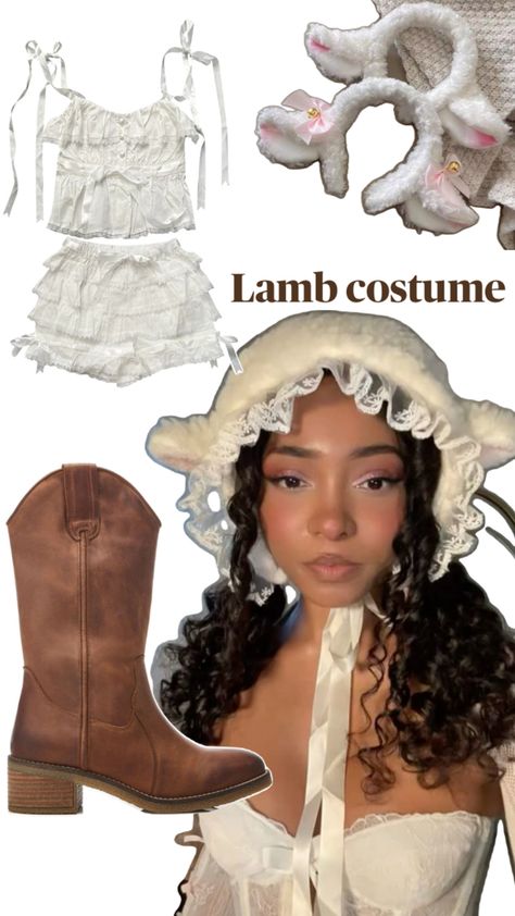 Collage of lamb costume inspo Little Lamb Costume, Lamb Costume, Costume Inspo, Halloween Costume Outfits, Halloween Inspo, Halloween Outfits, Fall Halloween, Fancy Dress, Fashion Inspo