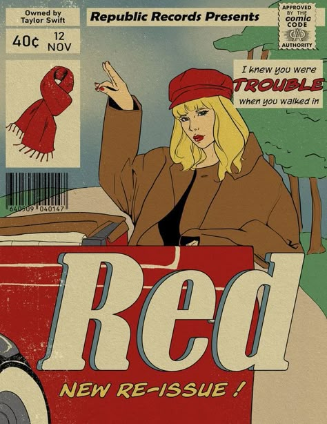 Taylor Swift Comic Art, Taylor Swift Poster Art, Red Taylors Version, Taylor Swift Art, Comic Magazine, Red Tv, Vinyl Record Collection, Promotional Poster, Taylor Swift Posters