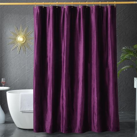 PRICES MAY VARY. Hotel Luxury: soft velvet fabric shower curtain, silky-smooth touch, giving a luxurious SPA-like feeling, bringing luxurious home-style to your bathroom Heavyweight fabric: 260 GSM (per square meter) means very heavy and thick, high-quality velvet fabric is wrinkle-resistant, machine washable, and very suitable for daily use Water repellent: This soft TPU-coated cloth fabric material makes the shower lining extremely waterproof, quick-drying layer can isolate water from entering Velvet Shower Curtain Ideas, Royal Purple Bathroom, Purple And Green Bathroom Ideas, Jewel Tone Bathroom Decor, Magenta Bathroom, Jewel Tone Bathroom, Velvet Shower Curtain, Dark Purple Bathroom, Purple Bathroom Ideas