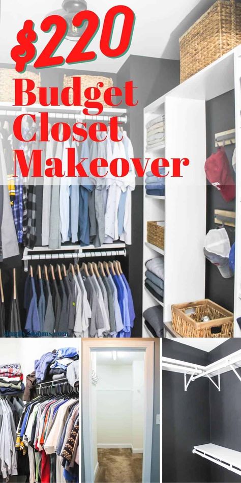 Closet Remodel On A Budget, Narrow Walk In Closet Designs Layout, Diy Walk In Closet Renter Friendly, Budget Master Closet, Master Closet Design On A Budget, Redo Master Closet, Diy Master Closet Remodel, Master Closet Organization Diy, Walk In Closet Upgrade Diy