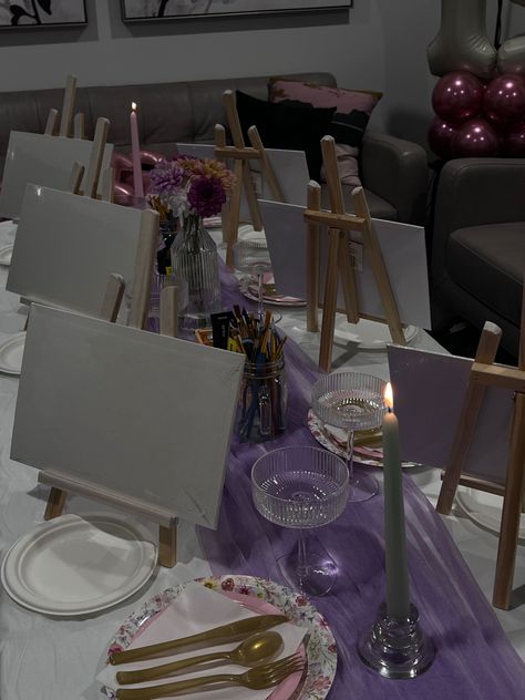 Pink Sip And Paint Party, Paint N Sip Aesthetic, Sip And Paint Bachelorette Party, Painting Dinner Party, Paint And Sip Birthday Party Ideas, Paint And Sip Decor, Sip N Paint Ideas Parties, Paint And Sip Aesthetic, Paint N Sip Ideas Parties