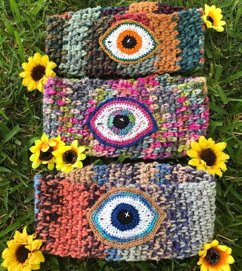 Crochet Eye Headband, Trippy Crochet, Hand Yoga, Eye Crochet, Crochet Headbands, Crochet Eyes, Crochet Tapestry, Crochet Headband, Ear Warmers