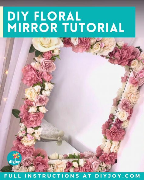 Have an old mirror you no longer use? Give it a new life with this beautiful DIY project idea. Find the instructions here. Diy Decorative Mirror Frames, Diy Mirror Makeover Ideas, Diy Flower Mirror Frame, Diy Mirror Frame Ideas Bedrooms, Mirror Diy Frame Ideas, Flower Mirror Diy, Diy Floral Mirror, Flower Mirror Frame, Diy Mirror Frame Ideas