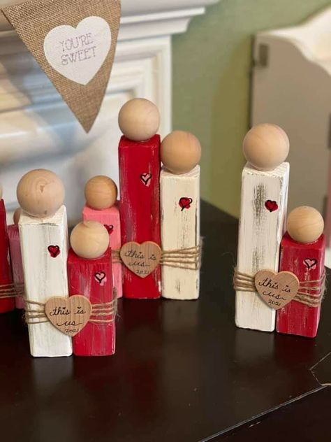 Diy Wood Valentines Decor, Diy Wood Family People, Valentine Crafts For Senior Citizens, Angel Wood Crafts, Valentine's Day Wood Crafts, Valentine’s Crafts, Valentines Day Wood Crafts, Wooden Valentine Crafts, Modern Valentines Decor