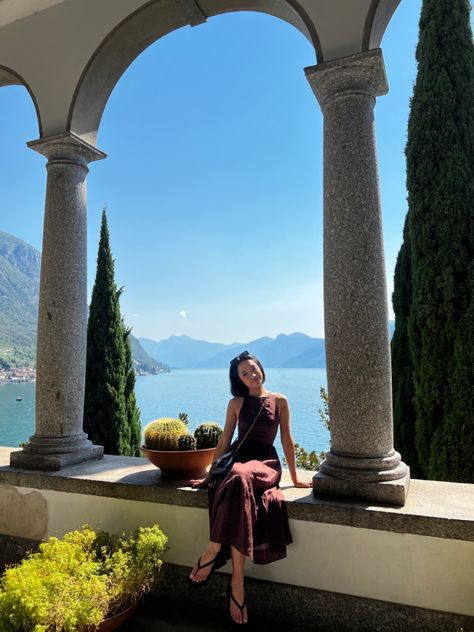 Taken at Villa Monastero, Varenna in Lake Como 🫧 Photo Poses Italy, Como Italy Photo Ideas, Lake Como Inspo Pics, Lake Como Style Women, Villa Monastero Lake Como, Italy Photo Poses, Lake Como Pictures, Villa Monastero Varenna, Lake Como Picture Ideas