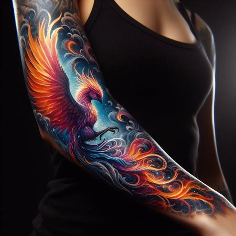 I will create custom realistic tattoo design, tattoo sleeve Phoenix Sleeve Tattoo, Feniks Tattoo, Phoenix Tattoo Sleeve, Angel Warrior Tattoo, Realistic Tattoo Design, Phoenix Tattoo For Men, Phoenix Tattoo Feminine, Flying Tattoo, Tattoo Design Tattoo