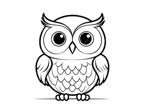 Premium Photo | A black and white drawing of an owl with big eyes coloring book illustration Owl Black And White, Drawing Of An Owl, Cute Owl Drawing, Owl Coloring Page, Drawing Owl, Owl Coloring, Owl Drawing, Animal Outline, Owl Coloring Pages