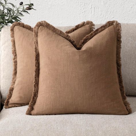 Amazon.com: Foindtower Set of 2 Decorative Linen Fringe Throw Pillow Covers Cozy Boho Farmhouse Cushion Cover with Tassels Soft Accent Pillowcase for Couch Chair Sofa Bed Living Room Home Decor,18×18 Inch,Beige Cozy Boho Farmhouse, Farmhouse Boho Decor, Sofa Bed Living Room, Brown Pillow Covers, Bed Living Room, Fringe Throw, Chair Sofa Bed, Cozy Boho, Farmhouse Boho