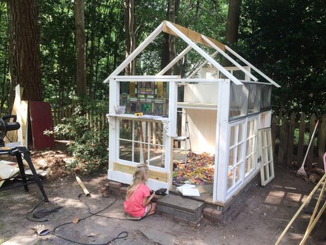 Playhouse Renovation Playhouse To Greenhouse, Greenhouse Playhouse, Diy Playhouse Outdoor, Playhouse Renovation, Playhouse Remodel, Orangery Conservatory, Best Case Scenario, Kids Playhouse Outdoors, Backyard Hangout