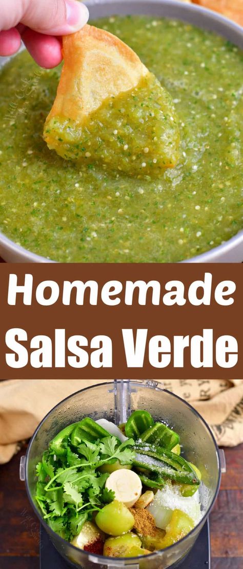 Salsa Verde is packed with green tomatillos, onion, jalapeño peppers, cilantro, and so much more! It's a wonderful alternative to the classic red tomato salsa. This green salsa is a tangy, refreshing dip that can quickly become addictive. Serve a bowl of salsa verde at your next fiesta! Authentic Salsa Verde Recipe, Easy Salsa Verde Recipe, Mexican Salsa Verde, Verde Salsa, Authentic Mexican Salsa, Tomatillo Salsa Verde, Homemade Salsa Verde, Mexican Salsa Recipes, Mexikansk Mat