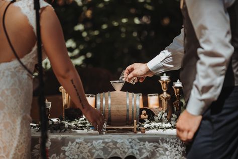 Our unity ceremony using a mini whiskey barrel from Woodinville Whiskey Distillery. Whiskey Unity Ceremony, Mini Whiskey Barrel, Whiskey Wedding, Distillery Wedding, Barrel Wedding, Adirondacks Wedding, Vowel Renewal, Small Backyard Wedding, Whiskey Distillery