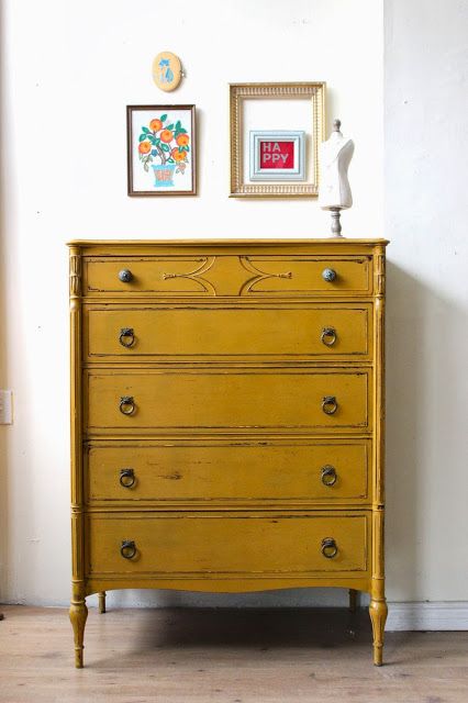 Poppyseed Creative Living: Milk Paint - Mustard Yellow Tallboy Dresser Yellow Painted Furniture, Mustard Yellow Paints, Yellow Dresser, Tallboy Dresser, Yellow Furniture, Painted Furniture Colors, Painted Dresser, Country Furniture, Yellow Painting