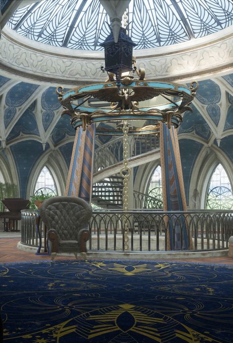 Hogwarts Legacy Common Rooms Gryffindor, Hogwarts Common Rooms Ravenclaw, Hogwarts Ravenclaw Common Room, Wizard School Aesthetic, Ravenclaw Common Room Hogwarts Legacy, Ravenclaw Common Room Aesthetic, Ravenclaw Bedroom Aesthetic, Ravenclaw Dormitory, Hogwarts Legacy Ravenclaw