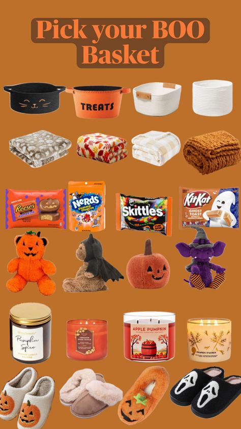 Fall Ideas For Kids, Fall Basket Ideas, Easy Gift Baskets, Cake Gift Basket, Halloween Sleepover, Holiday Room Decor, Making A Gift Basket, Fall Gift Baskets, Halloween Themed Gifts