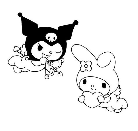 Kuromi And My Melody Matching Tattoo, Kuromi My Melody Tattoo, Maching Tattoos, Pikachu Tattoo, Abstract Tattoo Ideas, Her Tattoo, Abstract Tattoos, One Tattoo, Hello Kitty Colouring Pages