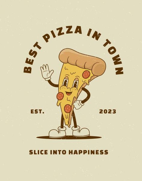 Retro Pizza Illustration, Vintage Pizza Poster, Pizza Cartoon Illustrations, Pizza Slice Illustration, Pizza Advertisement, Pizza Poster Design, Cartoon Pizza Slice, Nostalgia Illustration, Pizza Mascot