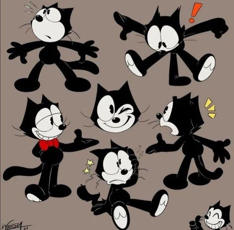 Felix The Cat Art, Rubber Hose Style Art, Rubberhose Style, Felix Cat, 1930s Cartoons, Old Cartoon Characters, Cartoon Cats, Cartoon Style Drawing, White Cartoon