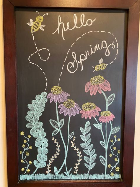 May Chalkboard Art Ideas, Spring Restaurant Chalkboard, Cute Spring Chalkboard Ideas, Chalkboard Kitchen Ideas, Hello Spring Chalkboard Art, Spring Starbucks Chalkboard Art, Starbucks Spring Chalkboard, Easter Blackboard Ideas, Spring Chalkboard Art Ideas