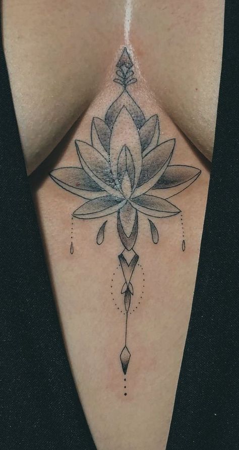 Tattoos Middle Of Chest Women, Lotus Flower Chest Tattoo Female, Tattoos For Underboob, Backtattoos Back Women, Between Breast Tattoo Black Women, Underbreast Tattoo Black Women, Chest Tats For Women, In Between Chest Tattoo Female Black, Lotus Flower Sternum Tattoo