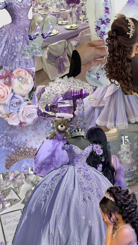 purple quince Purple Forest Quinceanera Theme, Sweet Sixteen Party Ideas Purple, Purple Themed Quinceanera, Purple Theme Quince, 15 Dresses Quinceanera Purple, Purple Quince Ideas, Quinceanera Purple Theme, Dark Purple Quinceanera Theme, Quinceanera Ideas Themes