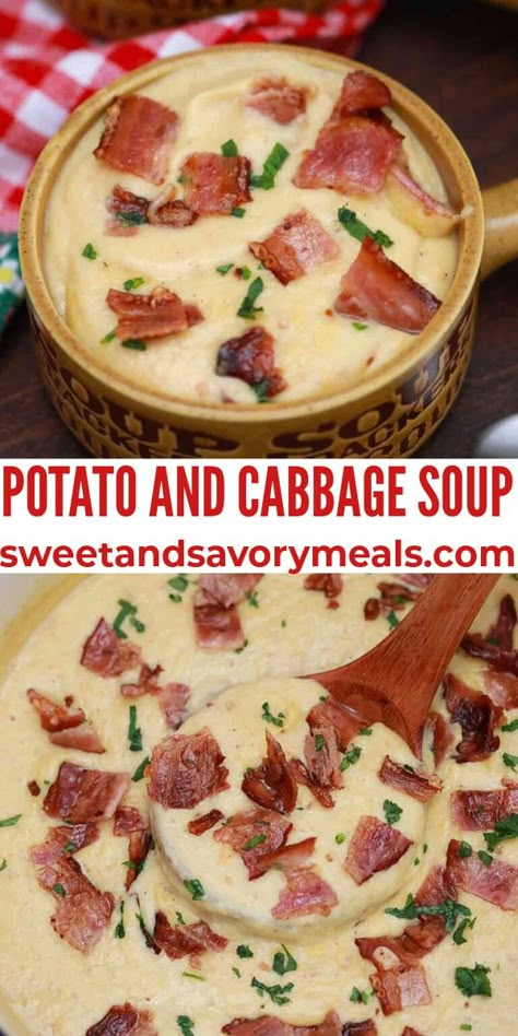 Potato And Cabbage Soup, Potato And Cabbage, Cabbage Potato Soup, Easy Cabbage Soup, Cabbage And Potatoes, Cabbage And Sausage, Bacon Soup, Homemade Soup Recipe, Savory Meals