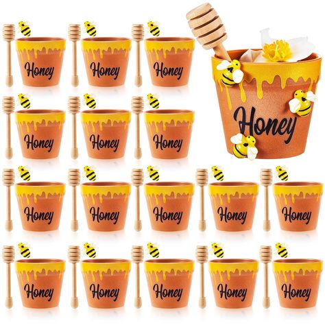 PRICES MAY VARY. Honey Bee Themed Favors: you will receive 30 pieces of honey jars party favors with 30 pieces of dippers, 30 pieces of small bee decorations with 30 adhesive dots, the ample quantity and reasonable combination can meet your honey canning and decorative needs, you can share them with your guests at events Trustworthy and Safe: our small honey jars for favors and bee decorations are made of quality plastic, safe and durable, will not tear or deform easily; This dipper is made of w Honey Party Favors, Honey Party, Baby Shower Favors For Guests, Honey Jars, Bee Charms, Wedding Party Favors, Shower Favors, Baby Shower Favors, Party Favors