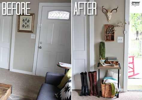 creating-an-entryway-when-you-don't-have-one Small Living Room Remodel, Living Room Remodel Ideas, French Doors Living Room, Hope Decor, Open Concept Dining Room, Small Basement Remodeling, Organised Chaos, Creating An Entryway, Hallway Makeover