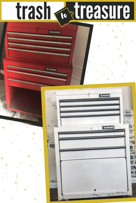 Tool Box Diy, Paint Smell, Metal Tool Box, White Spray Paint, Tool Cabinet, Furniture Redo, Paint Types, Metal Tools, Tool Chest