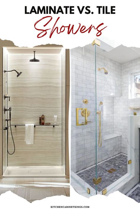 If your bathroom shower needs a facelift, you may be wondering what is the best way to spruce up its appearance. Two popular options for shower walls are tile and laminate panels — but which is best? Laminate Shower Panels, Laminate Wall Panels, Traditional Modern Bathroom, Light Blue Bathroom, Tile Showers, Bathroom Shower Panels, Master Bath Renovation, Laminate Wall, Master Bath Shower