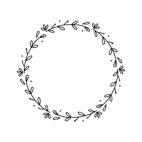 Easy Wreath Drawing, Simple Wreath Drawing, Wreath Drawing Simple, Family Embroidery Ideas, Wreath Svg Free, Flower Wreath Drawing, Floral Wreath Embroidery Pattern, Doodle Wreath, Floral Wreath Drawing