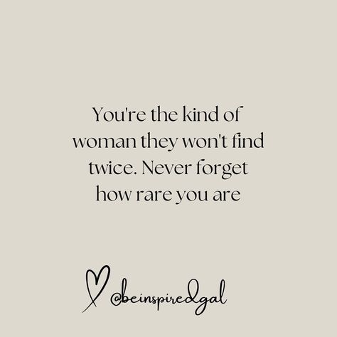 💖You’re the kind of woman they won’t find twice because you bring a unique blend of strength, grace, and authenticity to everything you do. Your rare combination of compassion, resilience, and determination sets you apart. Never forget your worth and the incredible impact you have on those around you.💕🫶🏼 ✨So excited for you to be here. SHARE🫶🏼 this with a friend that needs an uplifting page and encouragement.🙏 💫Don’t forget to FOLLOW @beinspiredgal for more motivation and inspiration.✨ 💬Co... Never Forget Your Worth, Women Empowerment Quotes, Never Forget You, Girl Boss Quotes, Empowerment Quotes, Millionaire Mindset, Be Your Own Boss, Feminine Energy, Business Quotes