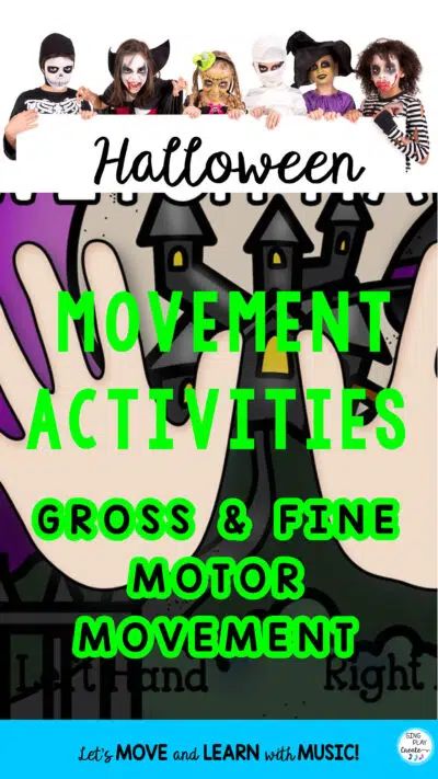 Halloween Music And Movement Toddlers, Gross Motor Halloween Preschool, Halloween Physical Activities For Preschool, Music Games For The Classroom Movement Activities, Halloween Preschool Gross Motor Activities, October Gross Motor Activities, Large Motor Halloween Activities, Halloween Motor Activities, Halloween Movement Games