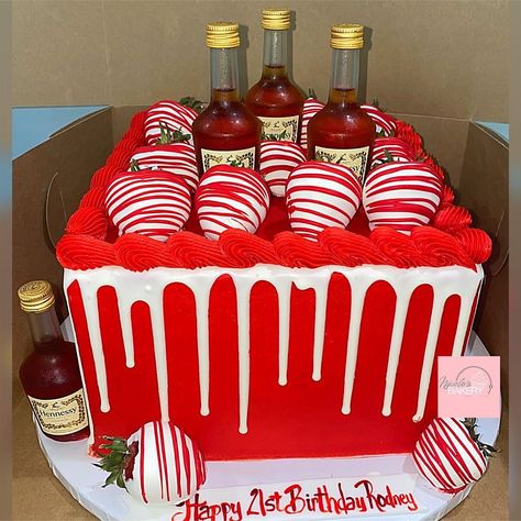 Red Cake Designs Birthday For Men, Red Birthday Cake For Men, Red Drip Cake, 21st Birthday Cake For Guys, Bakery Boutique, 26 Birthday Cake, Liquor Cake, Red Drip, Birthday Cake For Boyfriend