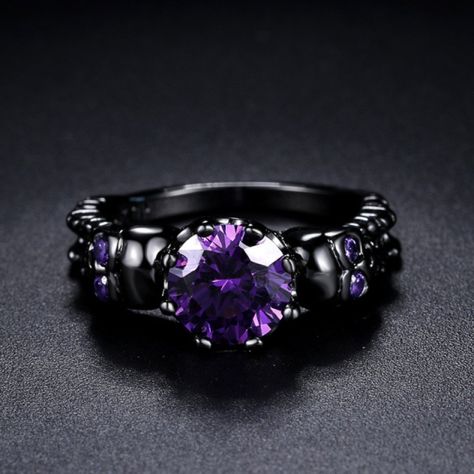 18k Black Gold Plated. Purple Zircon Dragon Claws, Edgy Rings, Skull Engagement Ring, Punk Skull, Electroplating Process, Party Queen, Gothic Ring, Ring Settings Types, Header Design