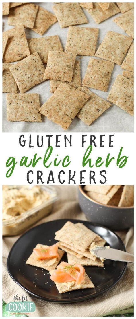 Homemade crackers are great for healthier appetizers and snacks! Our Gluten Free Garlic Herb Crackers are whole grain, dairy free, and peanut free too - @TheFitCookie #vegan #glutenfree #snacks #appetizers Gluten Free Snack Ideas, Garlic Crackers, Chia Seed Crackers, Herb Crackers, Gluten Free Cracker Recipe, Homemade Crackers Recipe, Gluten Free Snack, Seed Crackers, Gluten Free Crackers