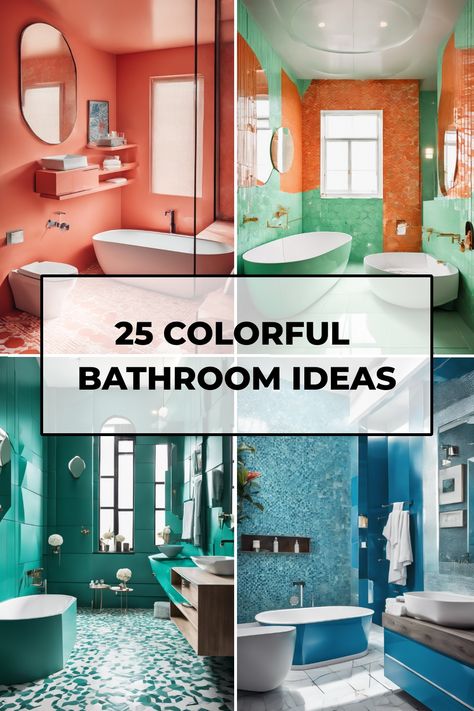 25 colorful bathroom ideas featuring bright, bold tiles and modern fixtures. Bright Green Bathroom Ideas, Colorful Half Bathroom Ideas, Pop Of Color Bathroom, Colorful Bathroom Ideas Bright, Bathroom Ideas Bright, Fun Bathroom Colors, Colorful Bathroom Vanity, Bright Green Bathroom, Colorful Bathroom Ideas