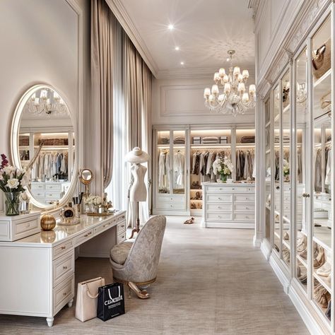 Closet Rich Aesthetic, Ruang Make Up, Women Dressing Room Design, Mansion Dressing Room, Large Closet Room, Women’s Dressing Room, Dream Lounge Room, Large Walk In Wardrobe, Two Floor Closet