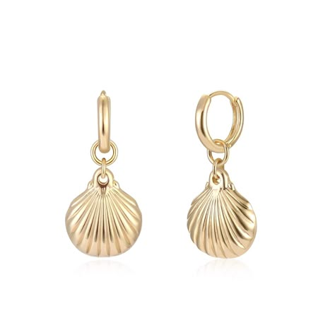 PRICES MAY VARY. 【ONE PAIR CLAM SHELL EARRINGS Gift IN】The Pair Clam Shell Earrings Are Especially Designed.All of Them Are Designed by Our Own Brand Designers --- One of A Kind ! 【14K GOLD FILLED OVER BRASS】A Shiny Lifetime Protective Finish and Tarnish-resistant and Hypoallergenic,Lead Free and Nickle Free that You Don’t Worry It Irritate or Turn Your Ear Green at All.Comfortable Experience,Easy to Put on and Take off. 【GOLD JEWELRY THE EARRINGS SIZE】11mm Hoop Design,14mm*16mm Clam Shell Dangl Clam Shell, Shell Earrings, Boho Beach, Earrings Gold, Jewelry Gift, Gold