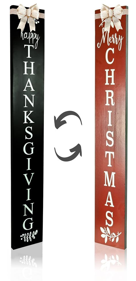 PRICES MAY VARY. 💒 HOLIDAYS FALL DECORATION: Are you looking for a beautiful sign for front porch or door that will stand out on this holidays? You just found the perfect large vertical outdoor Merry Christmas sign / Happy Thanksgiving sign. Highlight your entrance with high quality fall porch signs that will welcome all your guests in great style. 💲 WORTH YOUR MONEY: These outdoor christmas sign for front porch standing are made with solid pine wood tall rustic board. It makes your money be w Wood Merry Christmas Sign, Front Door Christmas Signs, Merry Christmas Welcome Sign, Welcome Sign Front Door Christmas, Farmhouse Christmas Decor Front Porches, Thanksgiving Welcome Sign, Christmas Front Door Sign, Christmas Porch Signs Wood Diy, Christmas Door Signs Front Porches