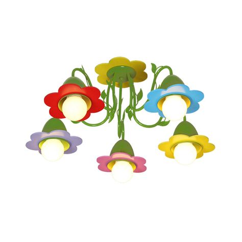 Five Lights Flower Chandelier Lovely Metal Multi-Colored Pendant Light for Kindergarten Garden Themed Room, Rooms Decoration, Flower Chandelier, Colorful Lights, Cute Bedroom Decor, Green Style, Dream Room Inspiration, Fluorescent Light, Cute Room Decor