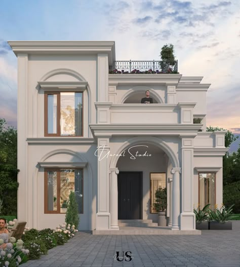 Classical Facade... . . . . . . . . . . . Roman House Design, Neo Classical Elevation, Classic Home Design Exterior, Classic Facade Architecture, New Classic Villa Exterior Design, Classic Facade Design, Traditional Elevation, Classic Palace, Classic Villa Exterior