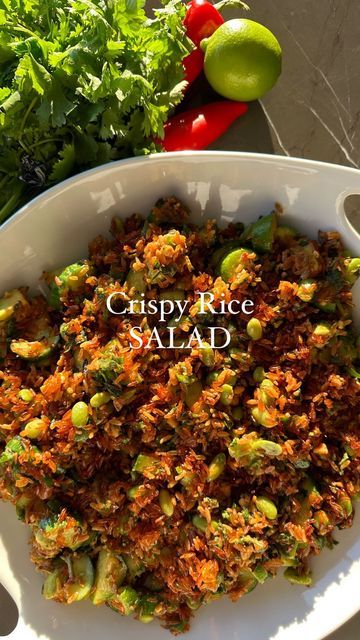 Sivan's Kitchen on Instagram: "Crispy rice salad (Nam Khao)🍚🌶️🥒🌿🥑🫛

A few tips before beginning: 
I made two batches of rice, one was Jasmin rice the other was a rice pilaf (uncle Ben’s). I ended up using the pilaf one cause they were more separate. For best results cook rice at a one-to-one ratio.
You can control the amount of heat you like, so if you have little ones, put less chili paste. Nut allergies? skip the peanuts, you can add toasted sesame seeds instead. 

Ingredients for crispy rice: 
•2 cups of white raw rice cooked and cooled 
•1 heaping tbsp. chili paste 
•3 tbsp. Oil 
Ingredients for salad:
•4 Persian cucumbers 
•1/2 bunch fresh mint 
•1/2 bunch fresh cilantro 
•about 5 scallions 
•1 cup shelled edamame 
•1 avocado 
•1/2 cup chopped peanuts 
Ingredients for dressing: Cumin And Cashew Yogurt Rice, Crispy Rice Edamame Salad, Crispy Rice Salmon Cucumber Salad With Creamy Asian Dressing, Crispy Rice Salad With Chicken, Sivans Kitchen Recipes, Crispy Rice Cucumber Salad, Crunchy Rice Salad, Nam Khao, Sivan's Kitchen