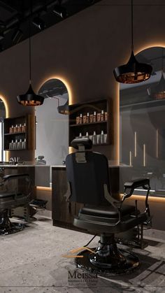 Boutique Barber Shop, Elegant Barbershop Design, Men’s Salon Interior, Barber Shop Furniture, Cool Barbershop Design, Barber Shop Decor Modern Luxury, High End Barbershop Design, High End Barbershop, Dark Barber Shop Interior