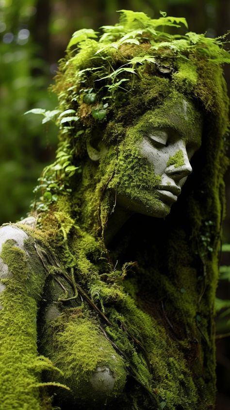 Mother Nature Personified, Moss Tattoo, Elven Garden, Mother Nature Art, Celtic Forest, Elven Kingdom, Wood Fairy, Forest Homes, Tree Spirits