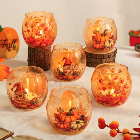 PRICES MAY VARY. Thanksgiving Table Decor: These Thanksgiving candle holders feature three delightful cartoon patterns: maple leaves, pumpkins, and gnomes, each capturing the essence of autumn's classical charm. The warm orange hue creates a cozy ambiance at your Thanksgiving gathering, enhancing the festive atmosphere throughout your home decor Fall Table Centerpieces: Each fall candle holder is of an opening of 2.5", measuring 3" in diameter and standing at 2.8" tall, allowing for tea lights, Fall Themed Table Decorations, Fall Center Table Decor, Thanksgiving Decorations Party, Thanksgiving Dinner Party Decorations, Potluck Thanksgiving Ideas, Thanks Giving Table Decoration Ideas, Thanksgiving Christmas Decor, Thanksgiving Hosting Decor, Friendsgiving Crafts