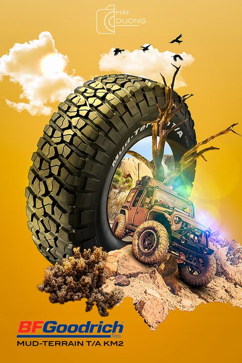 BF Goodrich tire - Advertising Poster on Behance Car Advertisement Poster, Tire Advertising, Car Advertising Design, Afrique Art, Photoshop Design Ideas, Car Website, Social Media Advertising Design, Creative Flyer Design, Creative Advertising Design