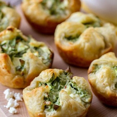 Spinach Puffs Recipe - Lil' Luna Spinach Puffs Recipe, Spinach Cheese Puffs, Cheese Puffs Recipe, Spinach Puff, Puff Pastry Appetizers, Pastry Appetizer, Mini Quiches, Spinach Feta, Puff Recipe