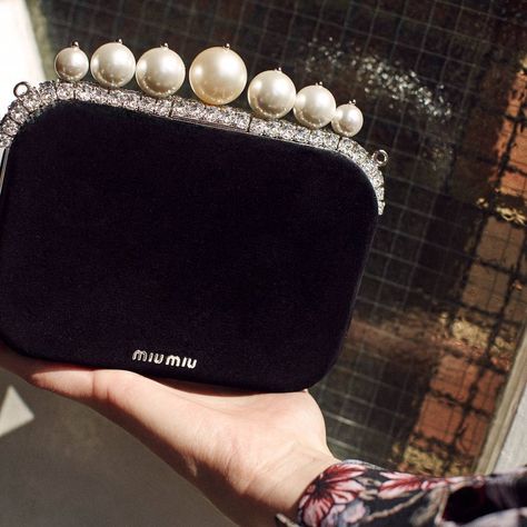 Velvet Miu Miu mini bag with classic crystal and pearl detailing #miumiuFW16 Miu Miu Clutch, Velvet Purse, Miu Miu Bag, Fashion Sketchbook, Boho Purses, Bag Trends, Lingerie Fashion, Arm Candy, Clutch Handbag