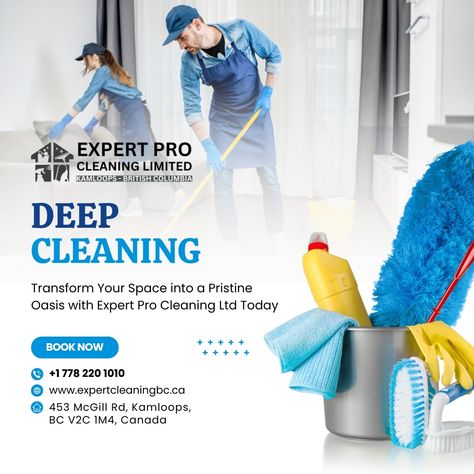 Transform your space with Expert Pro Cleaning Ltd’s deep cleaning services in Kamloops. Our team provides thorough cleaning that goes beyond just the surface, making sure every corner of your home or office is spotless. We use advanced methods and eco-friendly products to achieve exceptional results. With Expert Pro Cleaning Ltd, you’ll enjoy a fresh and clean environment free from dust, dirt, and allergens. Whether you need cleaning for your home, office, or any other space, we’re here to d... Kamloops Bc, Deep Cleaning Services, Clean Environment, Clean Office, Commercial Cleaning, Other Space, Professional Cleaning, Fresh And Clean, Cleaning Service