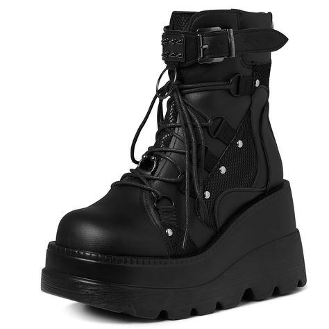 (Ad) Tscoyuki Platform Ankle Boots for Women Chunky High Heel Booties Goth Round Toe Combat Boots Women Lace Up Motorcycle Wedges Boots Aesthetic Goth Platform Boots, Combat Boots Women, Boots Aesthetic, Wedges Boots, Gothic Boots, Platform Boots Chunky, Ankle Boots For Women, Black Platform Boots, Womens Combat Boots